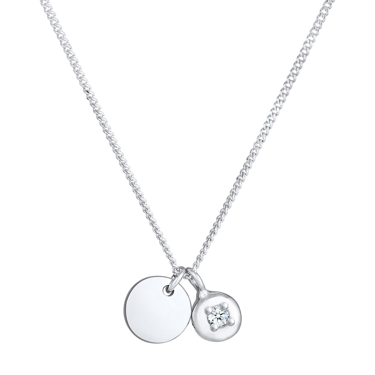 Silber - Elli DIAMONDS | Plättchen Diamant Solitär Rund 925 Silber