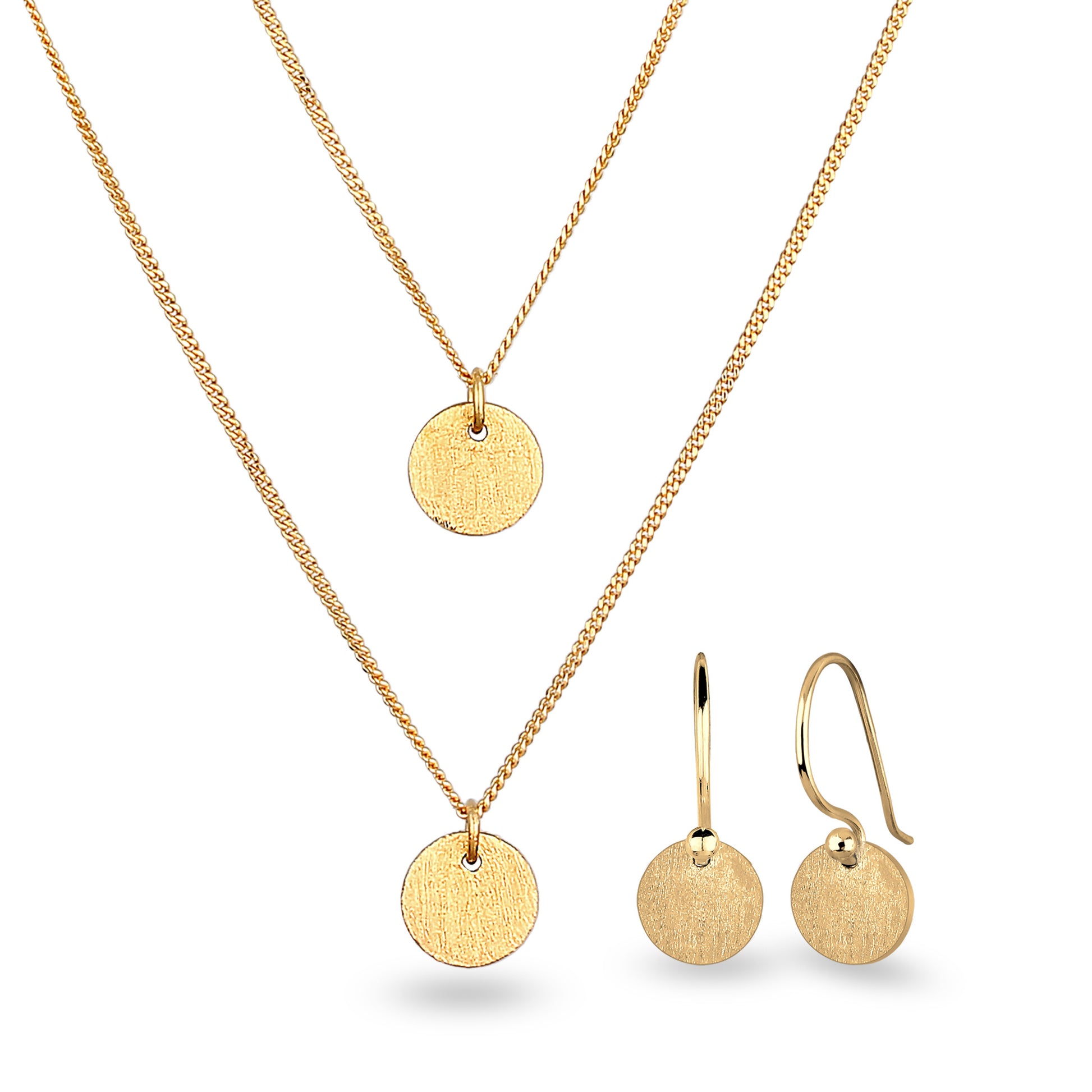 Textured Disc Ohrringe & Layered Halskette Schmuck Set