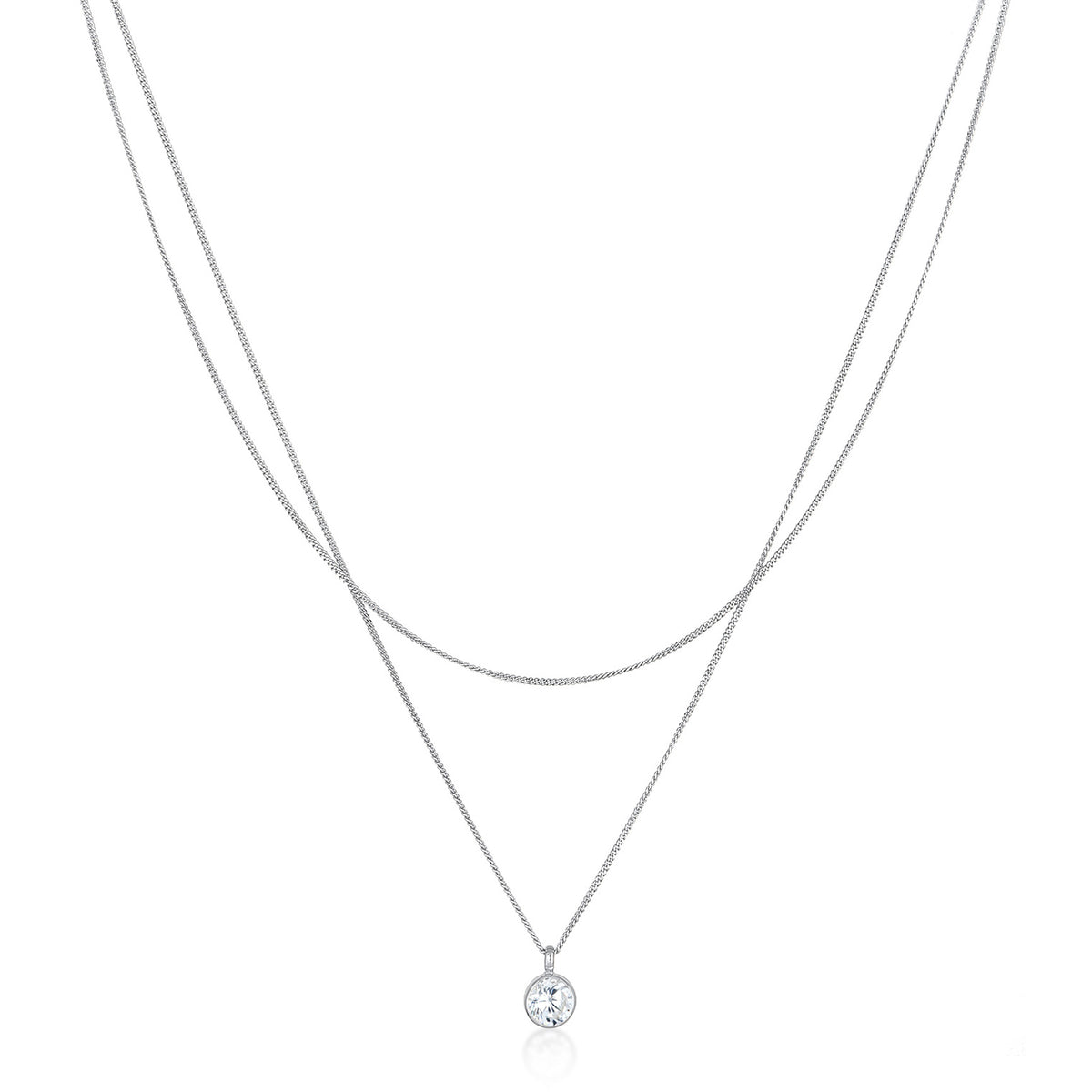 Silber - Elli | Layer-Halskette | Zirkonia (Weiß) | 925er Sterling Silber