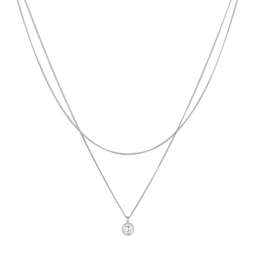 Silber - Elli | Layer-Halskette | Zirkonia (Weiß) | 925er Sterling Silber