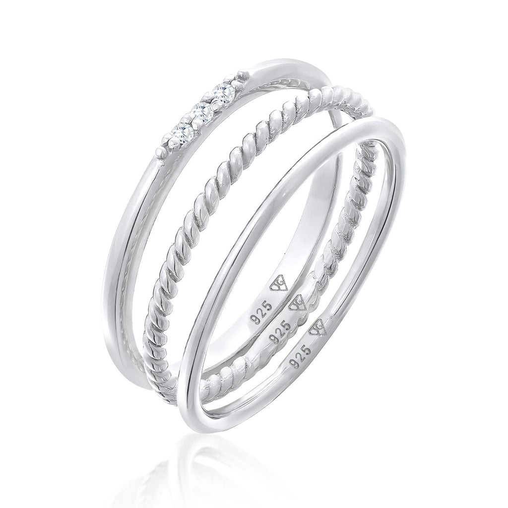 Silber - Elli | Stapelring Set | Zirkonia (Weiß) | 925er Sterling Silber
