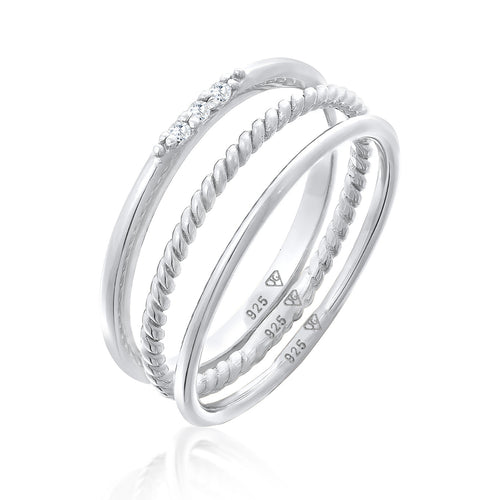 Silber - Elli | Stapelring Set | Zirkonia (Weiß) | 925er Sterling Silber
