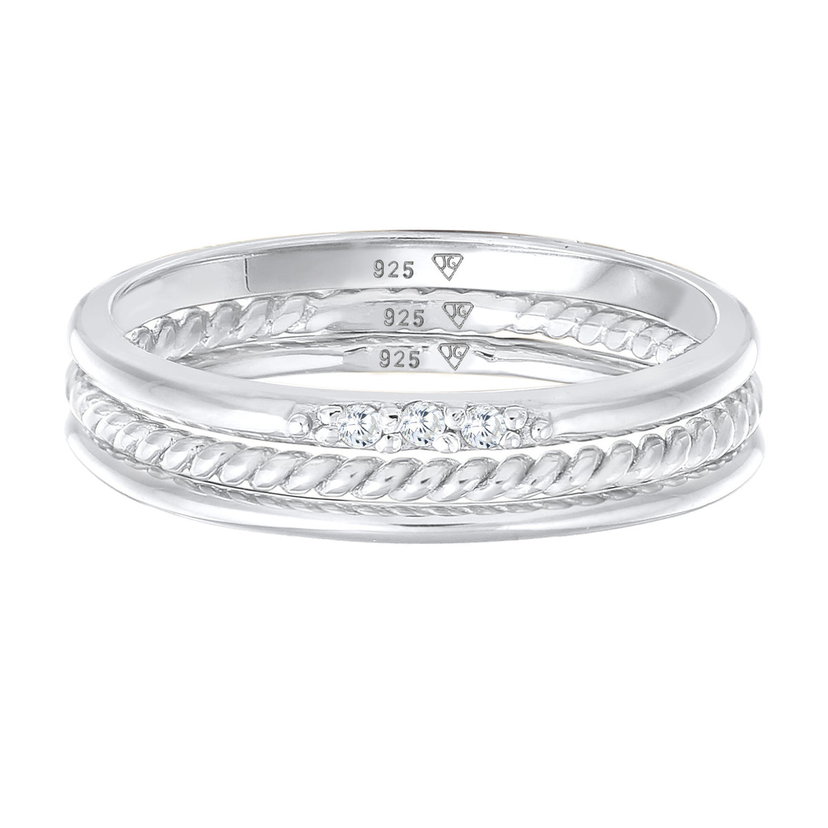 Silber - Elli | Stapelring Set | Zirkonia (Weiß) | 925er Sterling Silber