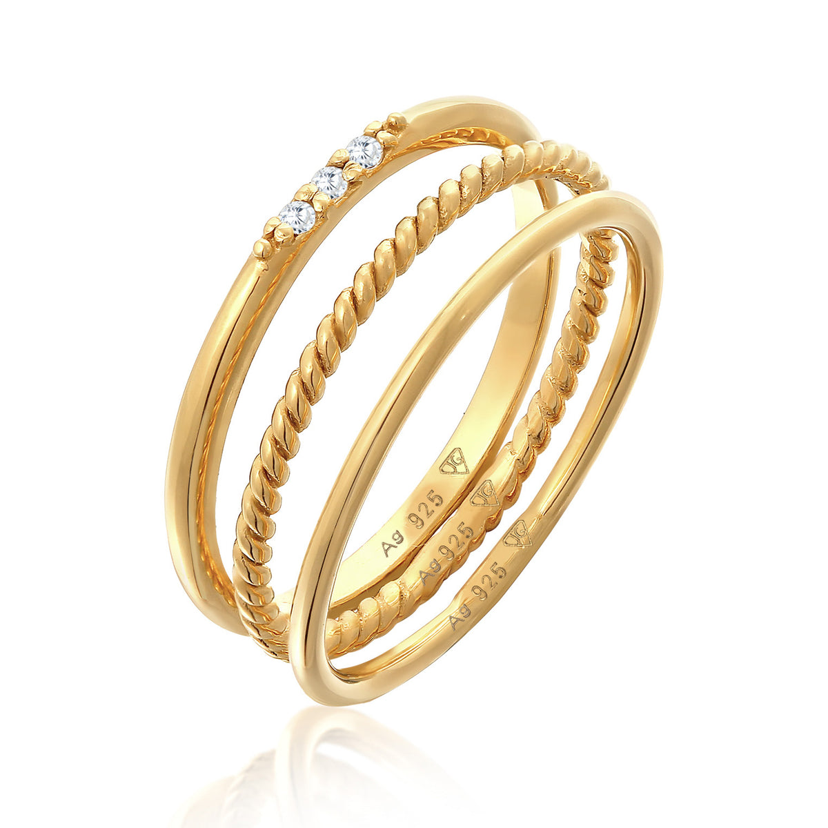 Gold - Elli | Stapelring Set | Zirkonia (Weiß) | 925er Sterling Silber