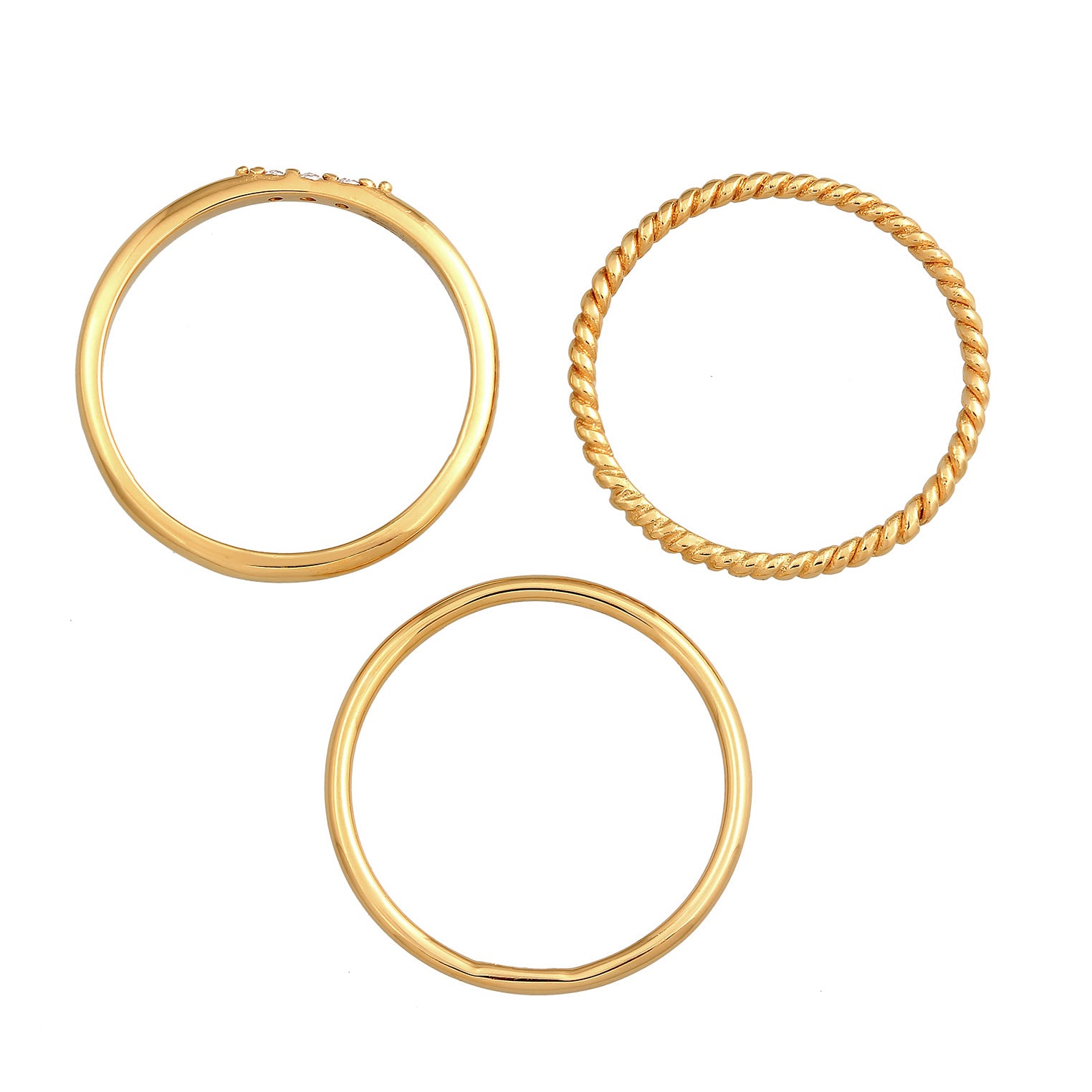 Gold - Elli | Stapelring Set | Zirkonia (Weiß) | 925er Sterling Silber