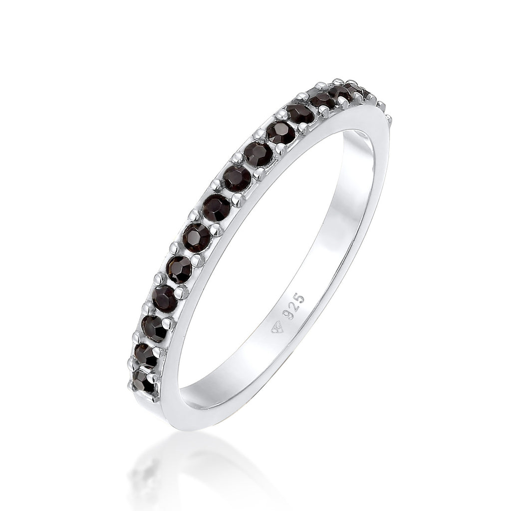 Silber - Elli | Bandring Memoire | Mit Kristallen von Swarovski® (Schwarz) | 925er Sterling Silber