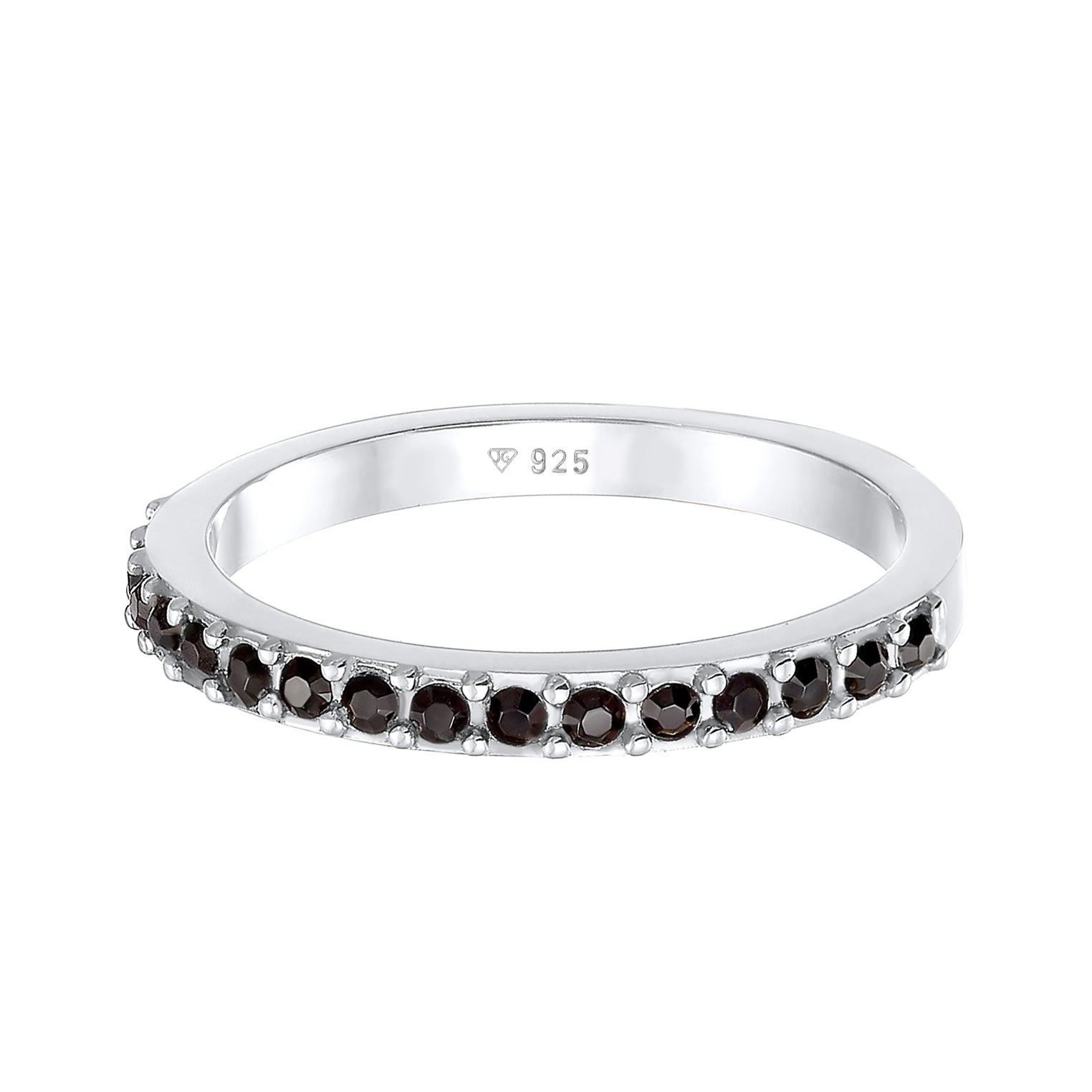 Silber - Elli | Bandring Memoire | Kristall (Schwarz) | 925er Sterling Silber