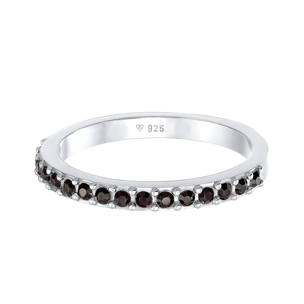 Silber - Elli | Bandring Memoire | Mit Kristallen von Swarovski® (Schwarz) | 925er Sterling Silber