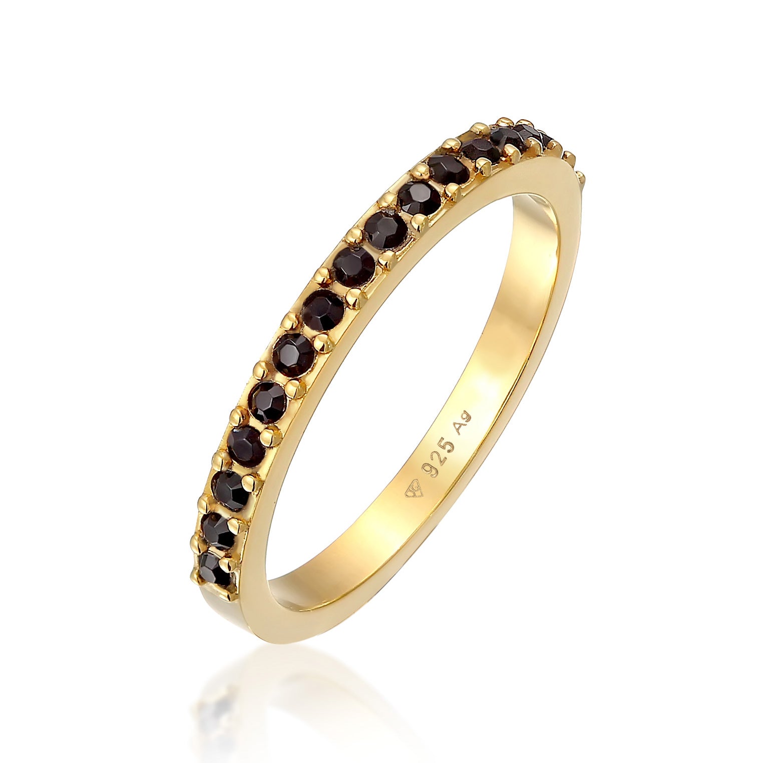 Gold - Elli | Bandring Memoire | Mit Kristallen von Swarovski® (Schwarz) | 925er Sterling Silber