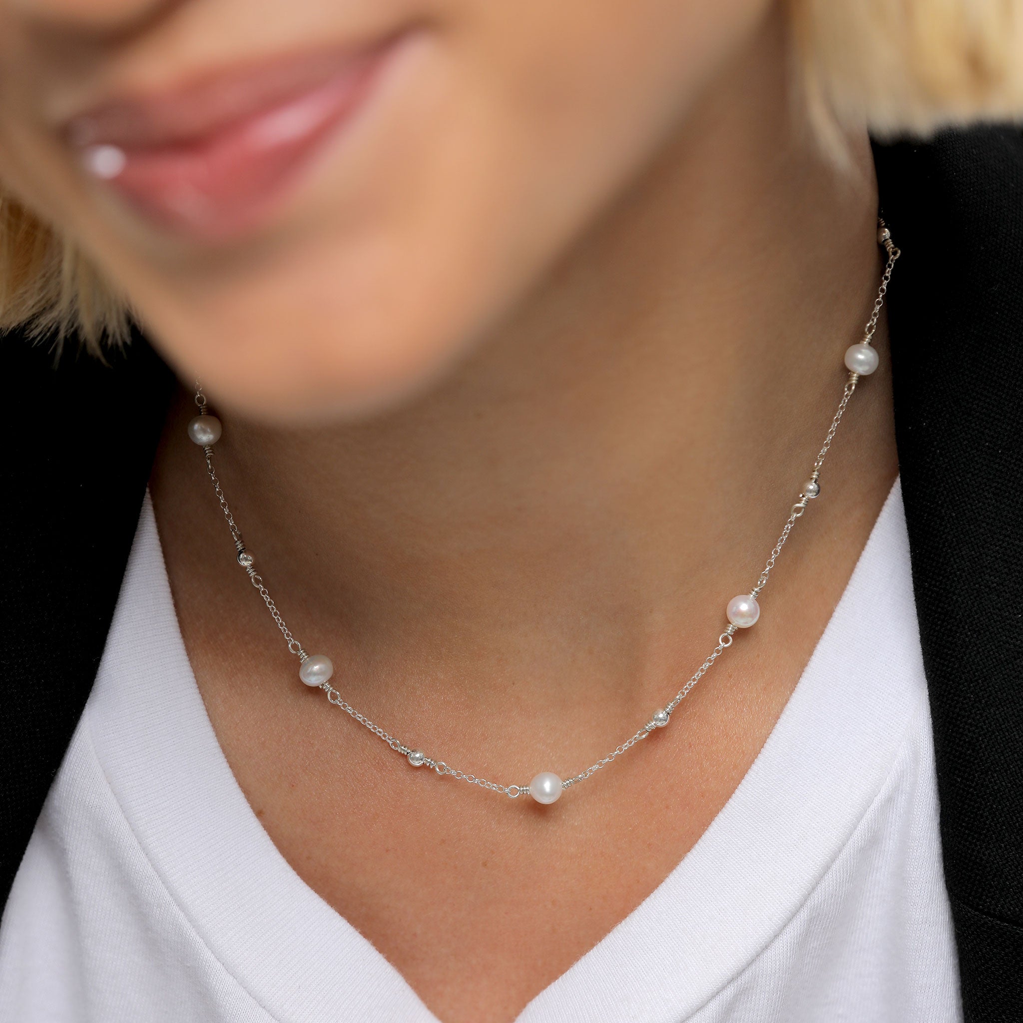 Silber - Elli | Halskette Kugel | Süßwasserperle | 925 Sterling Silber