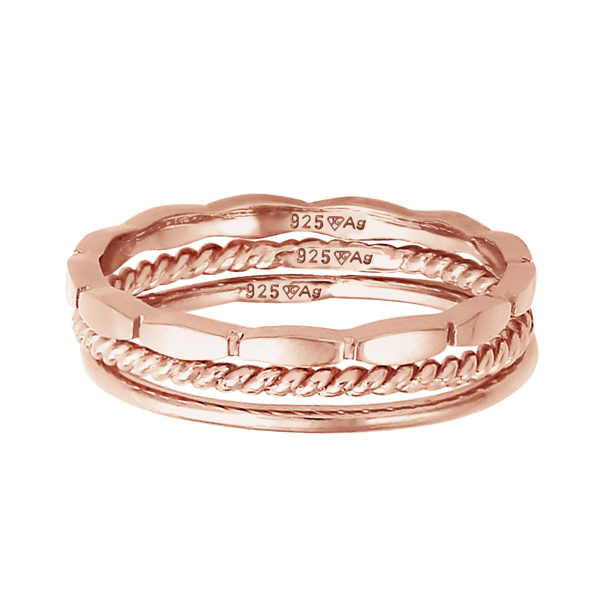 Roségold - Elli | Ringset Geo | 925 Sterling Silber Rosévergoldet