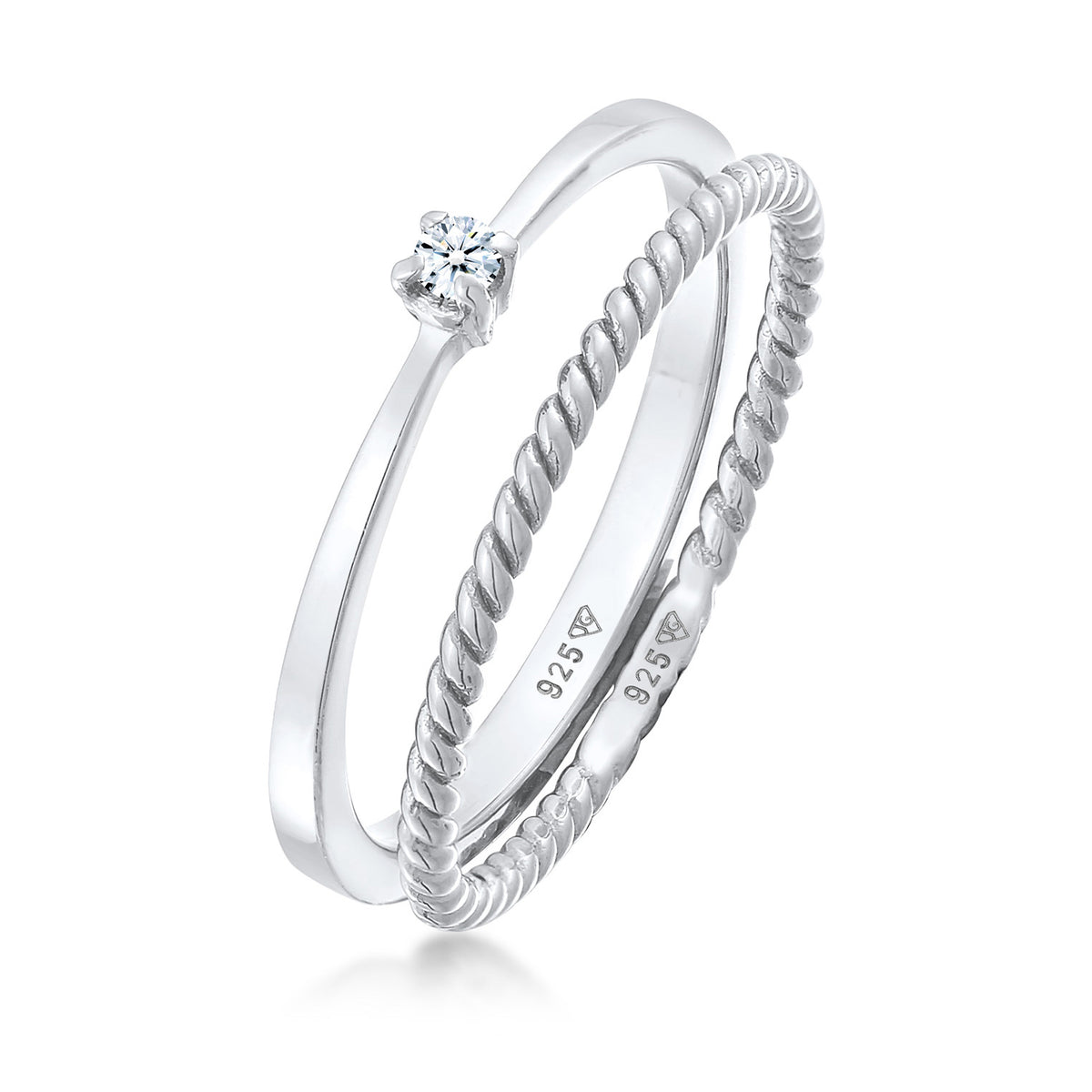 Silber - Elli DIAMONDS | Ring-Set Verlobung | Diamant (weiß, 0.03 ct.) | 925er Sterling Silber