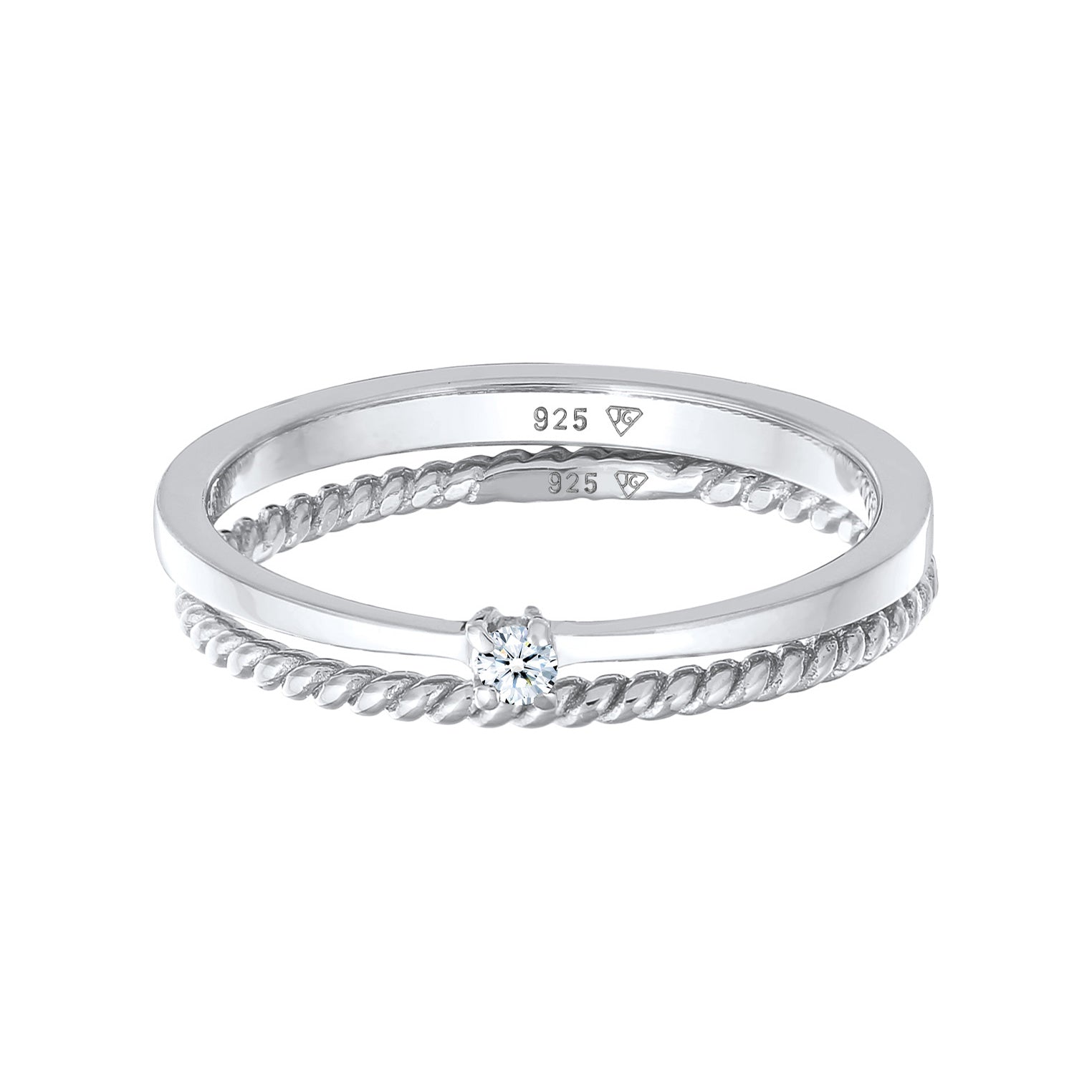 Silber - Elli DIAMONDS | Diamant (0.03 ct.) Kordel 2er Ring Set 925 Silber