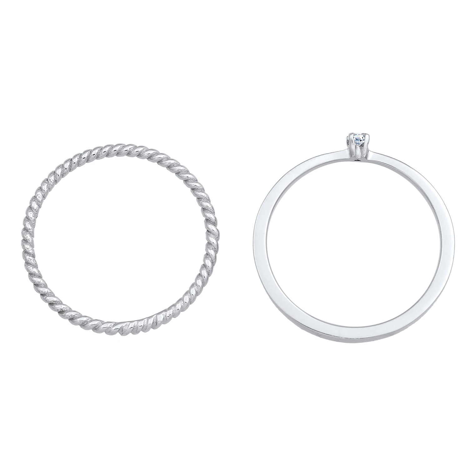 Silber - Elli DIAMONDS | Diamant (0.03 ct.) Kordel 2er Ring Set 925 Silber