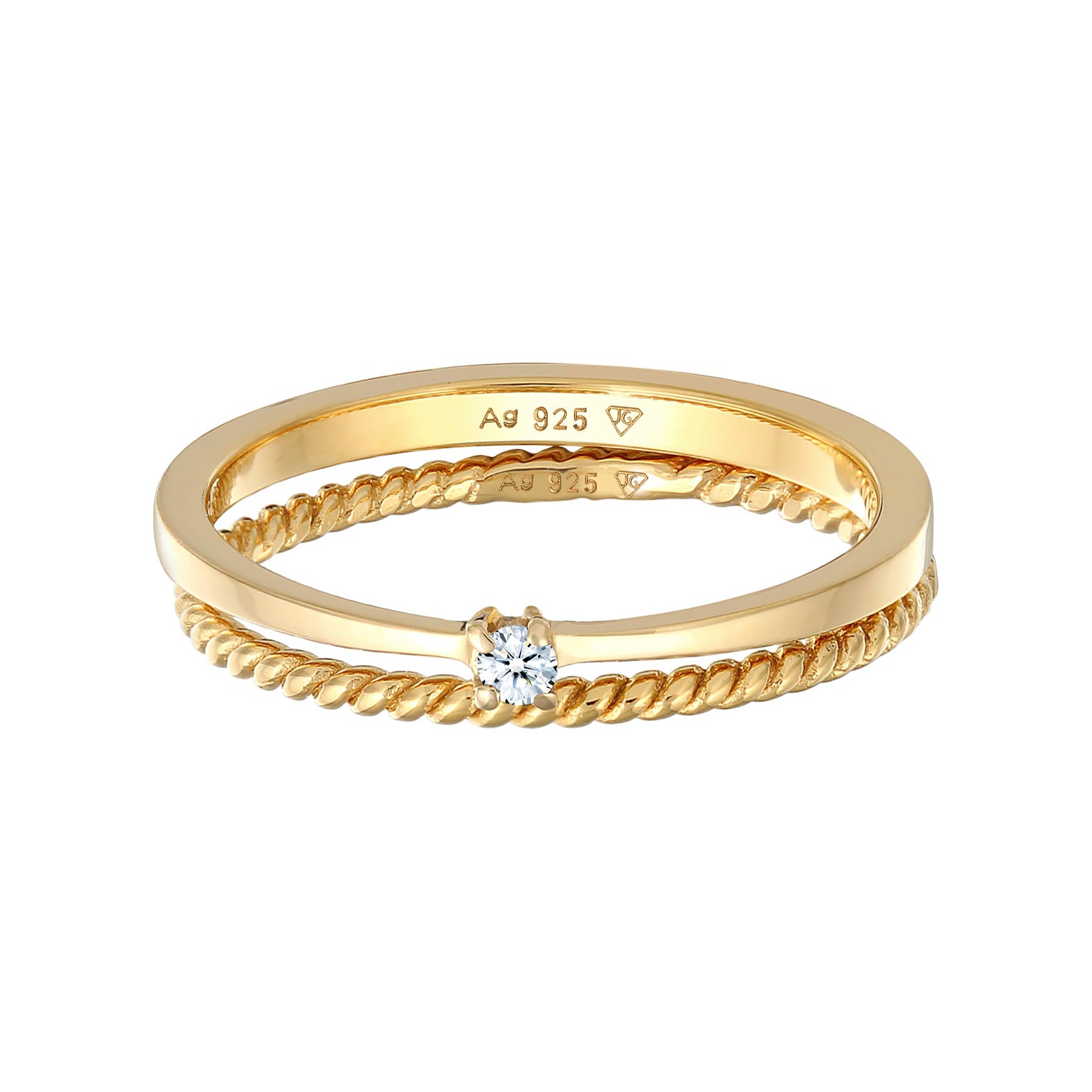 Gold - Elli DIAMONDS | Ring-Set Verlobung | Diamant (weiß, 0.03 ct.) | 925er Sterling Silber