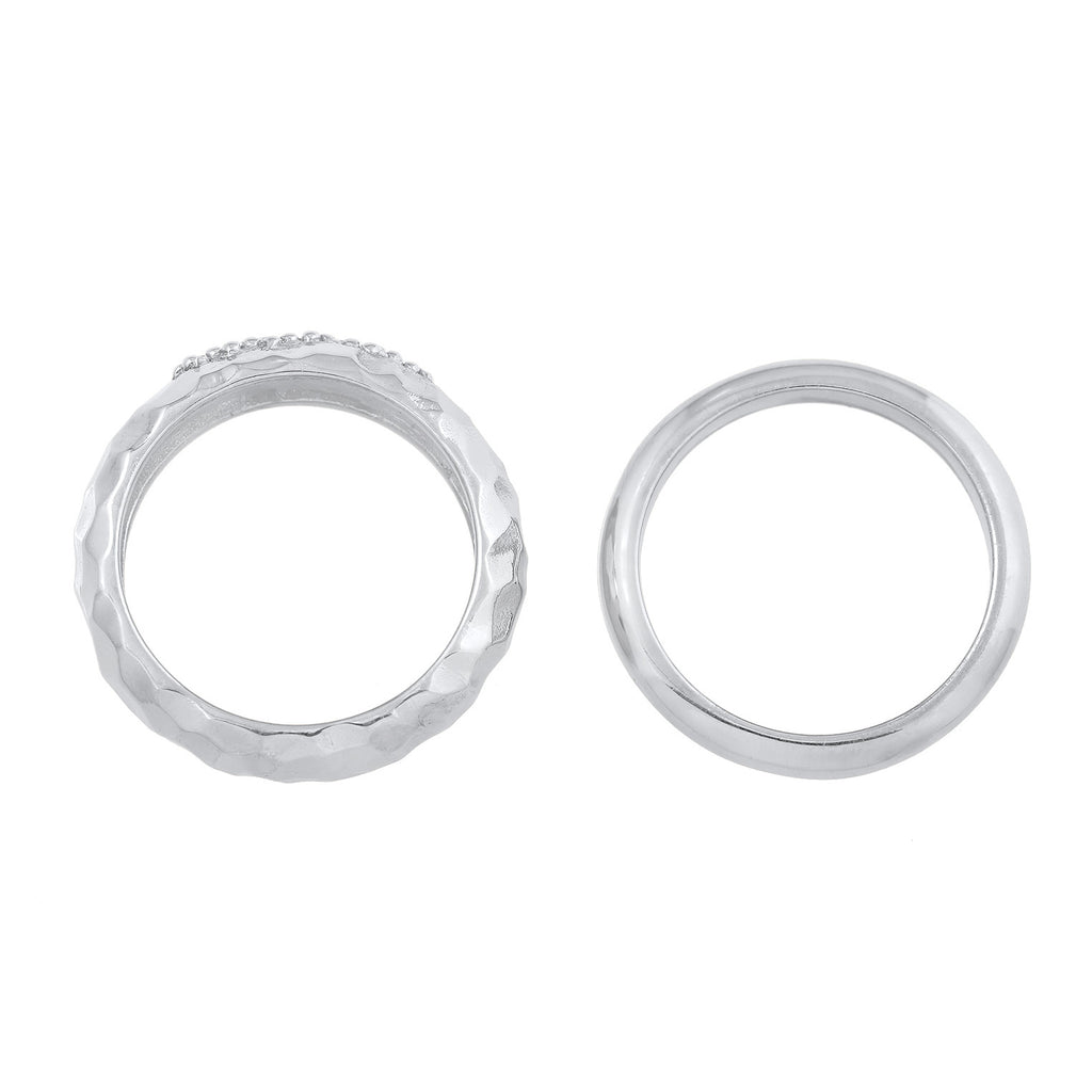 Silber - Elli PREMIUM | Ring-Set Gehämmert | Topas (Weiß) | 925er Sterling Silber