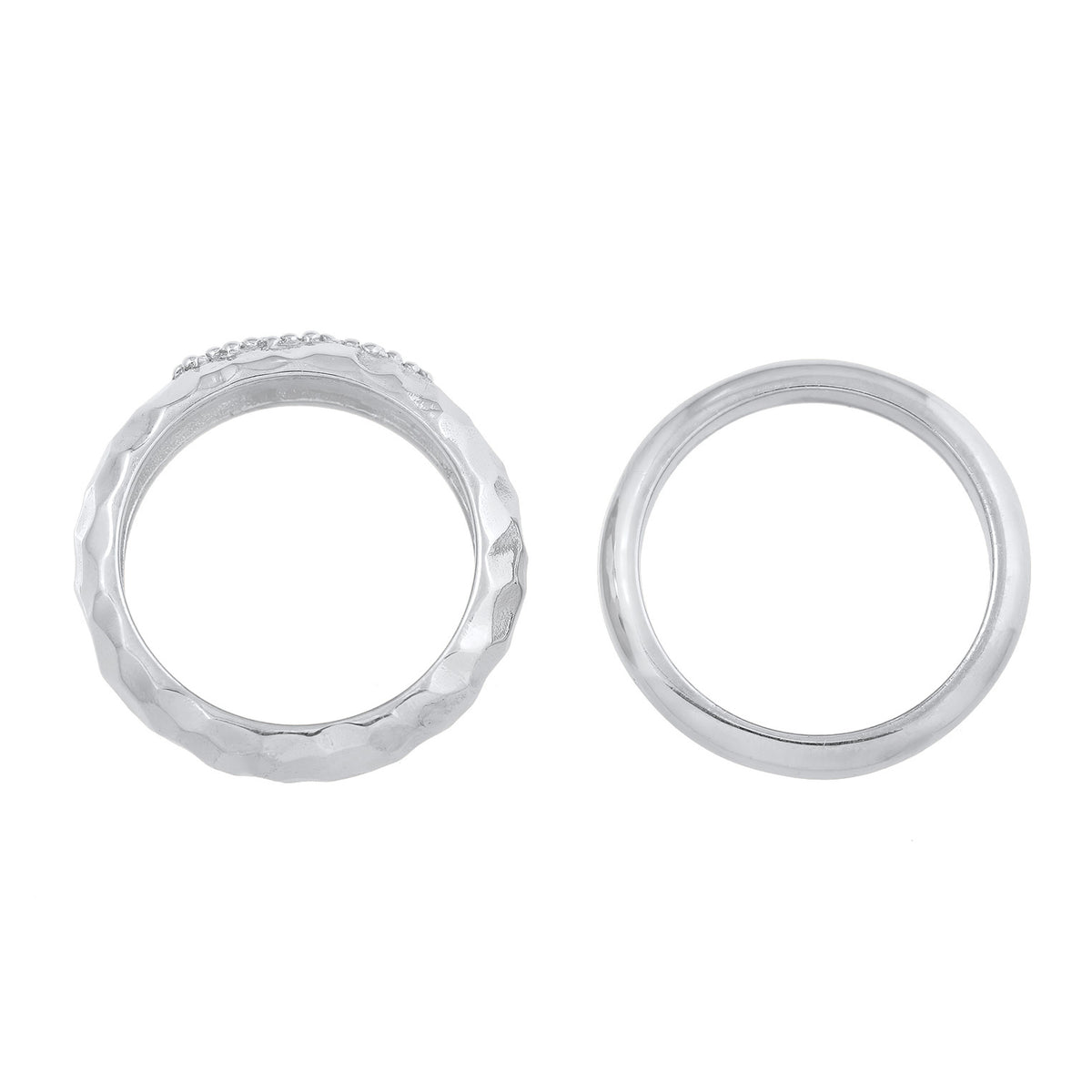 Silber - Elli PREMIUM | Ring-Set Gehämmert | Topas (Weiß) | 925er Sterling Silber