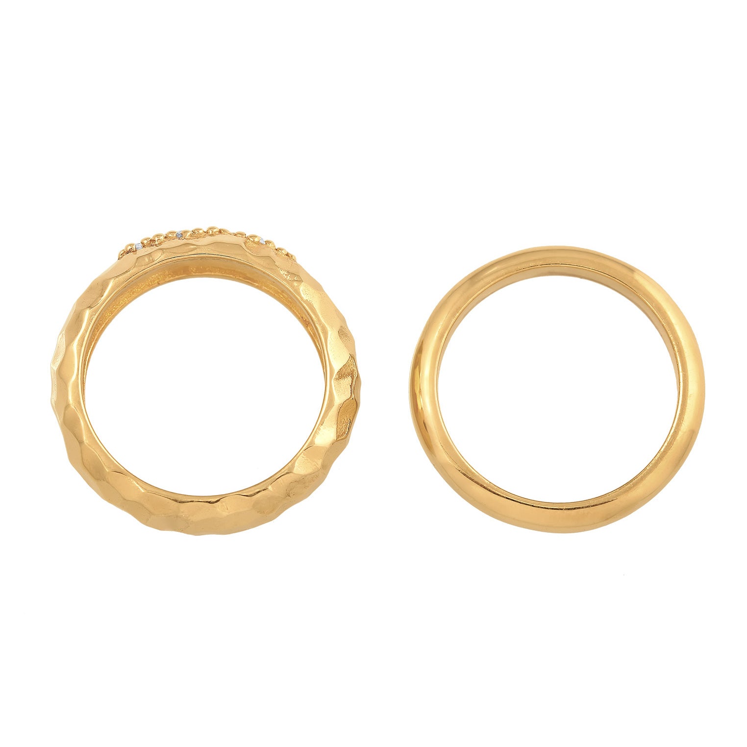 Gold - Elli PREMIUM | Ring-Set Gehämmert | Topas (Weiß) | 925er Sterling Silber