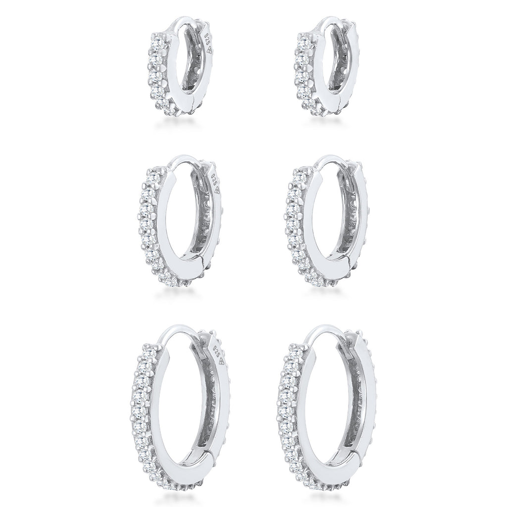 Silber - Elli PREMIUM | Creolen 3er Set | Zirkonia (weiß) | 925er Sterling Silber