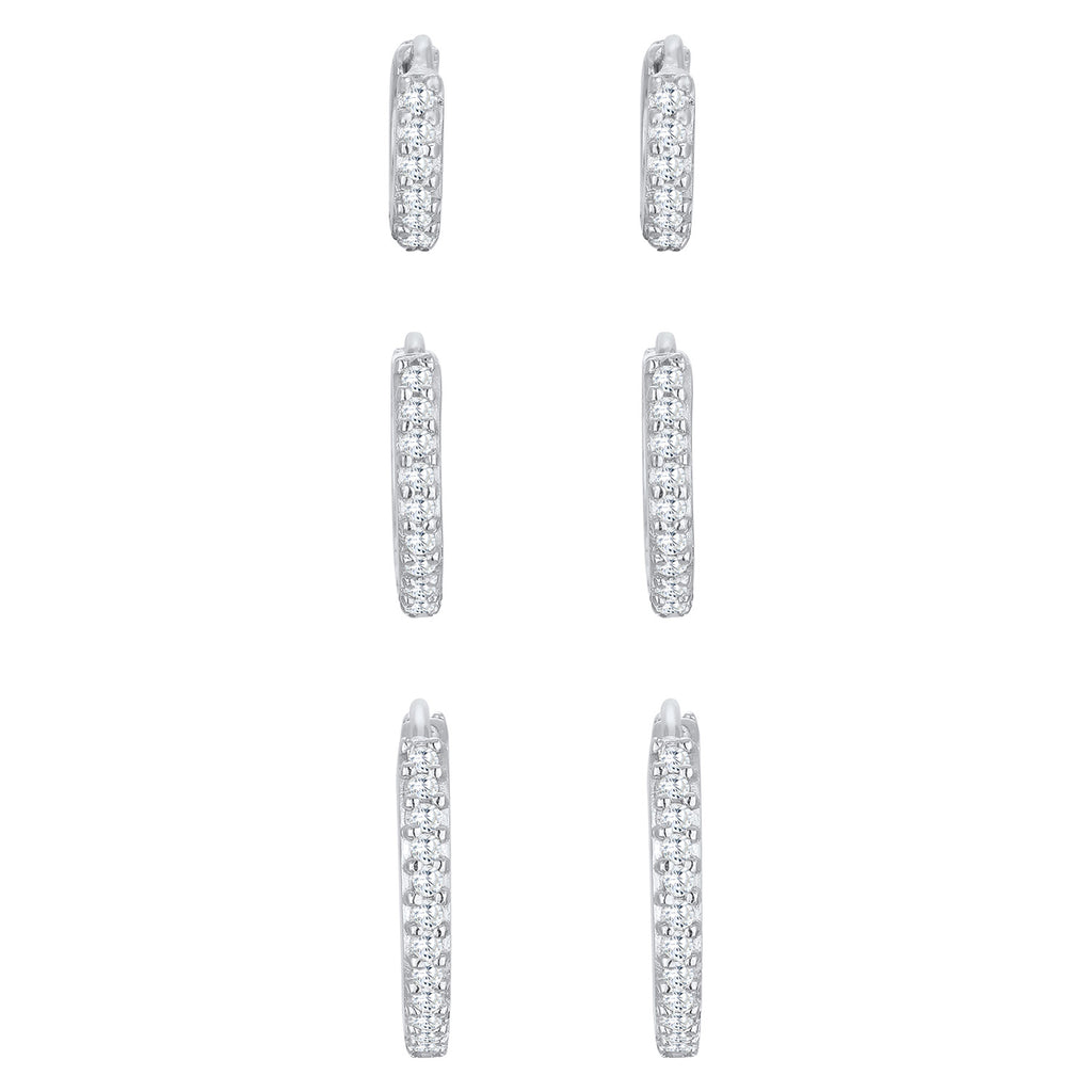Silber - Elli PREMIUM | Creolen 3er Set | Zirkonia (weiß) | 925er Sterling Silber