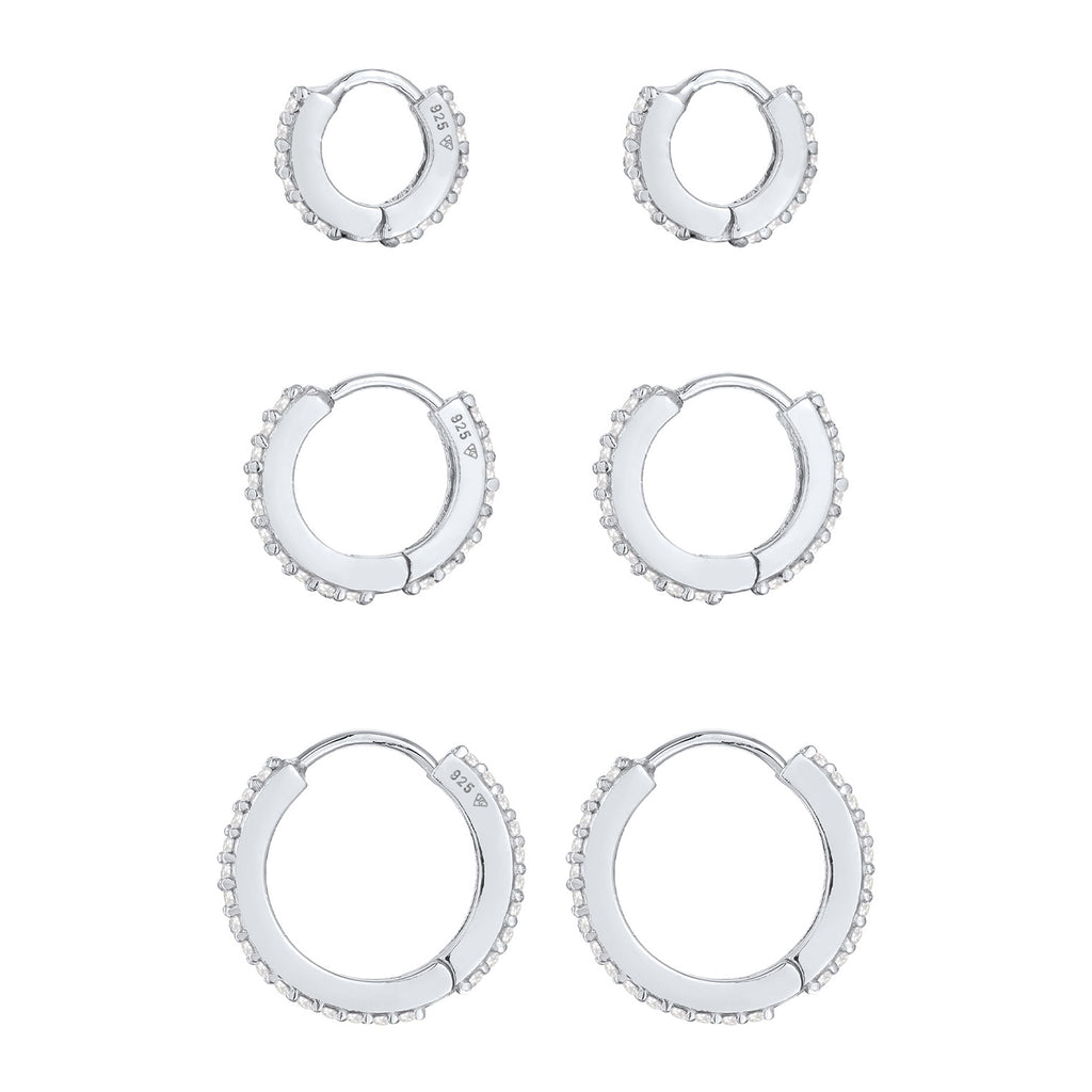 Silber - Elli PREMIUM | Creolen 3er Set | Zirkonia (weiß) | 925er Sterling Silber
