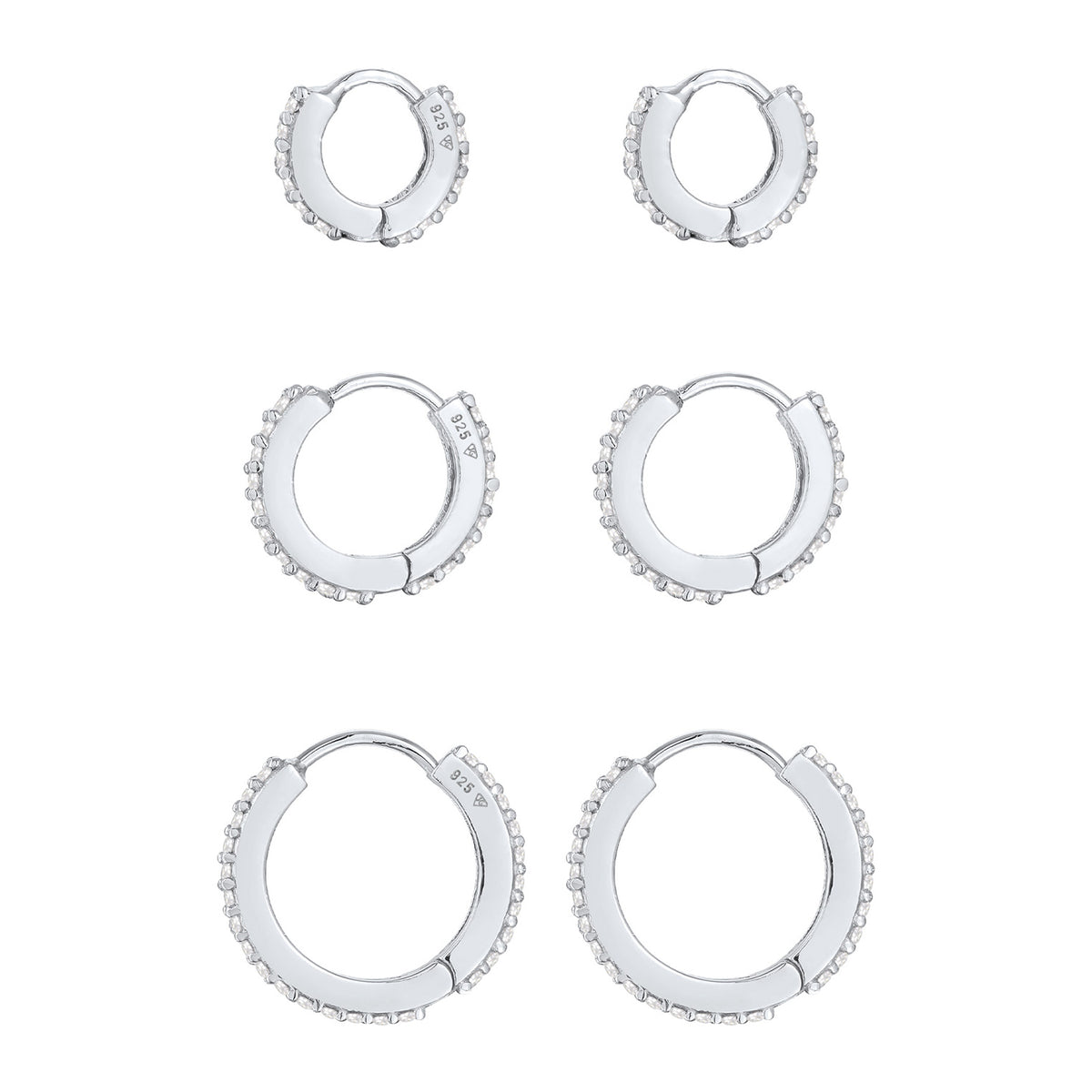 Silber - Elli PREMIUM | Creolen 3er Set | Zirkonia (weiß) | 925er Sterling Silber