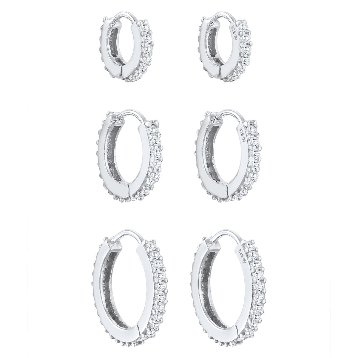 Silber - Elli PREMIUM | Creolen 3er Set | Zirkonia (weiß) | 925er Sterling Silber