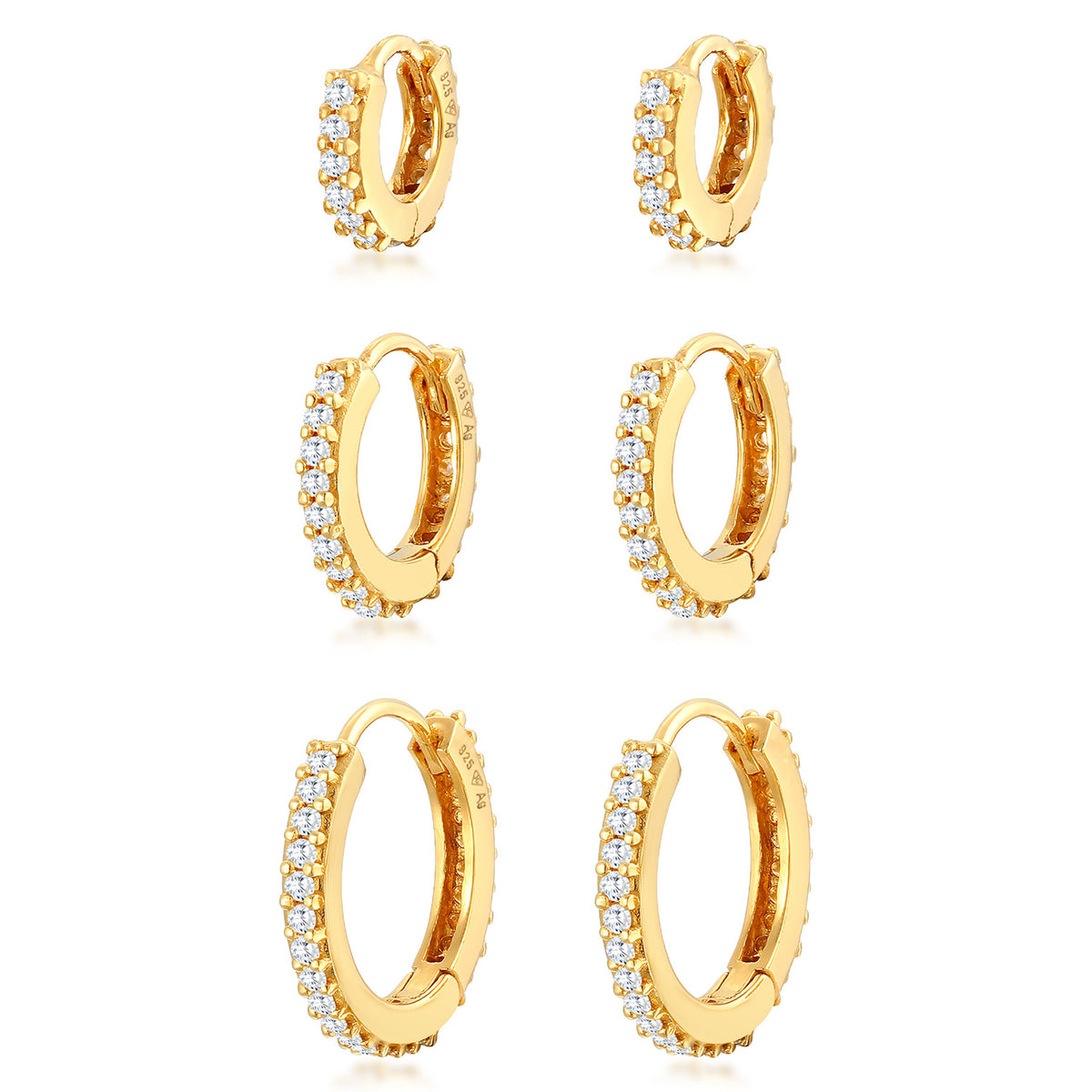 Gold - Elli PREMIUM | Creolen 3er Set | Zirkonia (weiß) | 925er Sterling Silber