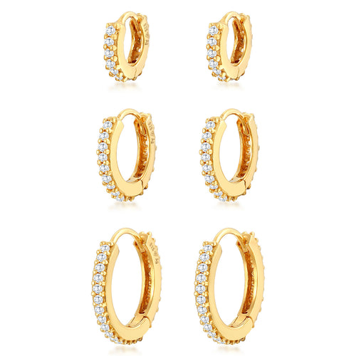 Gold - Elli PREMIUM | Creolen 3er Set | Zirkonia (weiß) | 925er Sterling Silber