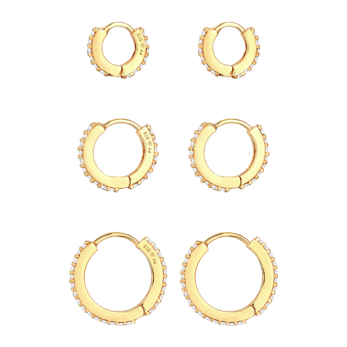 Gold - Elli PREMIUM | Creolen 3er Set | Zirkonia (weiß) | 925er Sterling Silber