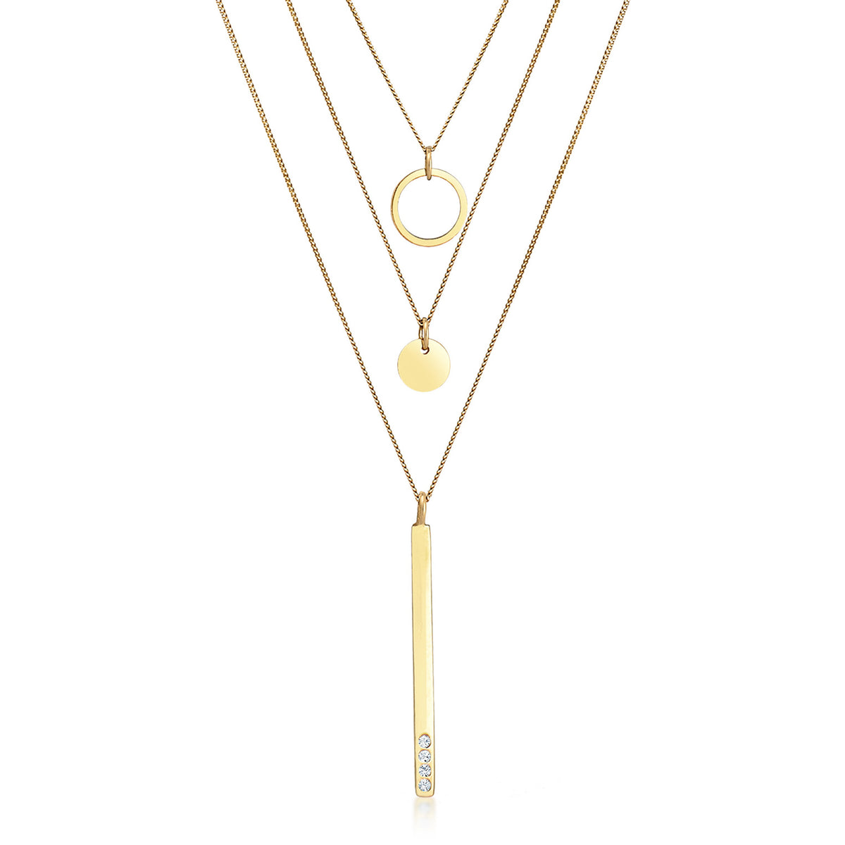 Gold - Elli | Layer-Halskette Geo | Mit Kristallen von Swarovski® (Weiß) | 925er Sterling Silber Vergoldet