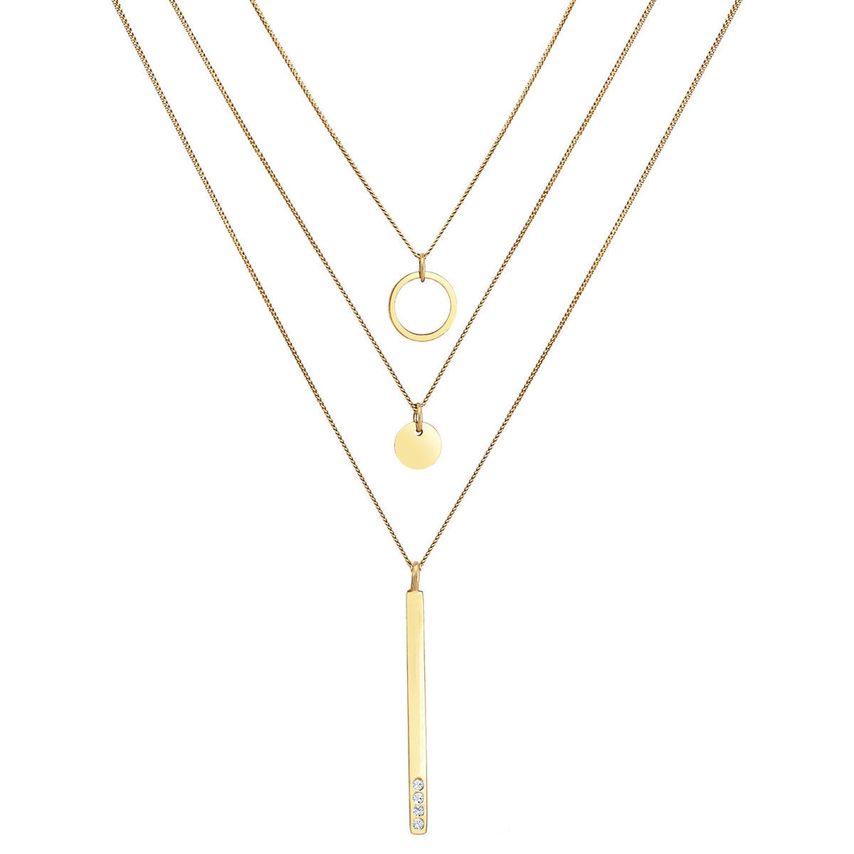 Gold - Elli | Layer-Halskette Geo | Mit Kristallen von Swarovski® (Weiß) | 925er Sterling Silber Vergoldet