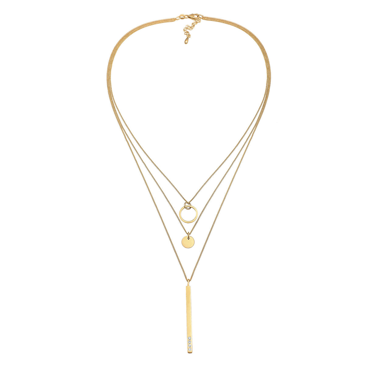 Gold - Elli | Layer-Halskette Geo | Mit Kristallen von Swarovski® (Weiß) | 925er Sterling Silber Vergoldet