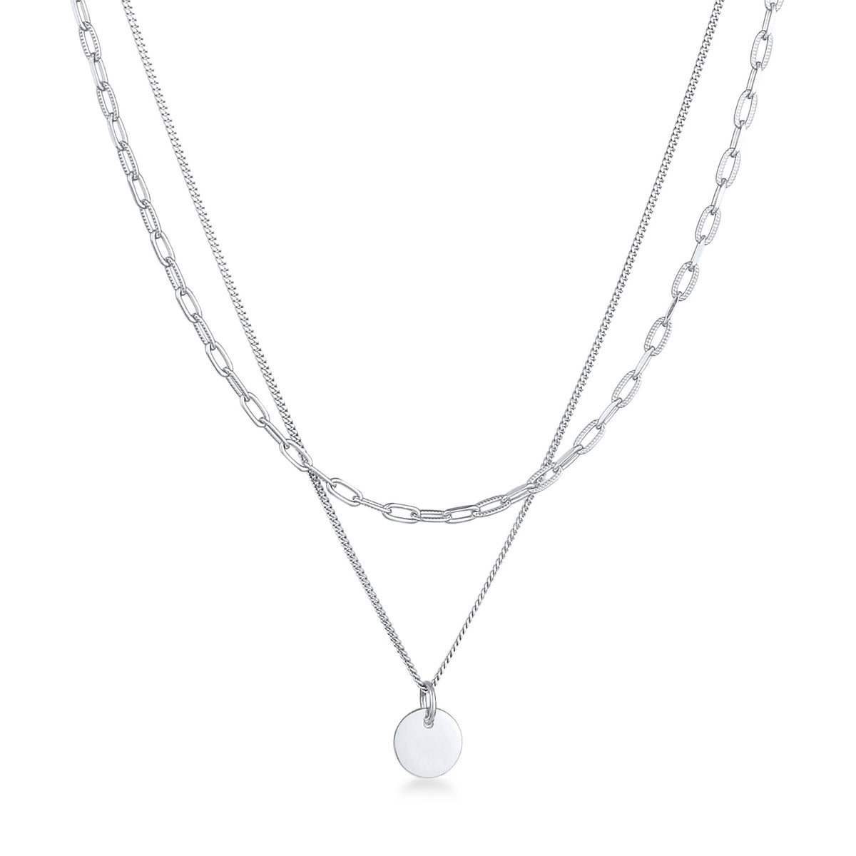 Silber - Elli | Layer-Halskette Plättchen | 925er Sterling Silber