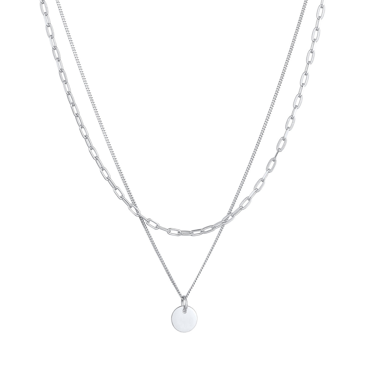 Silber - Elli | Layer-Halskette Plättchen | 925er Sterling Silber