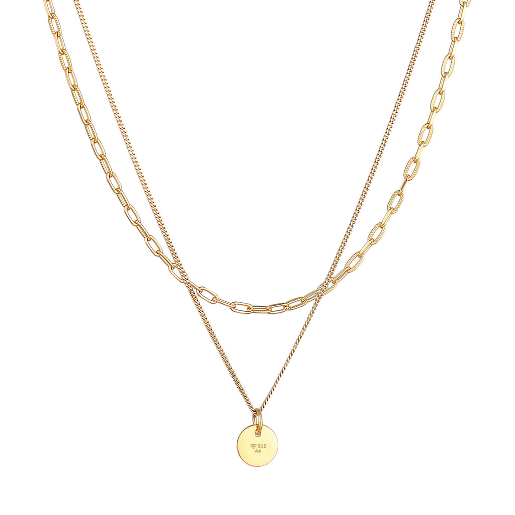 Gold - Elli | Layer-Halskette Plättchen | 925er Sterling Silber