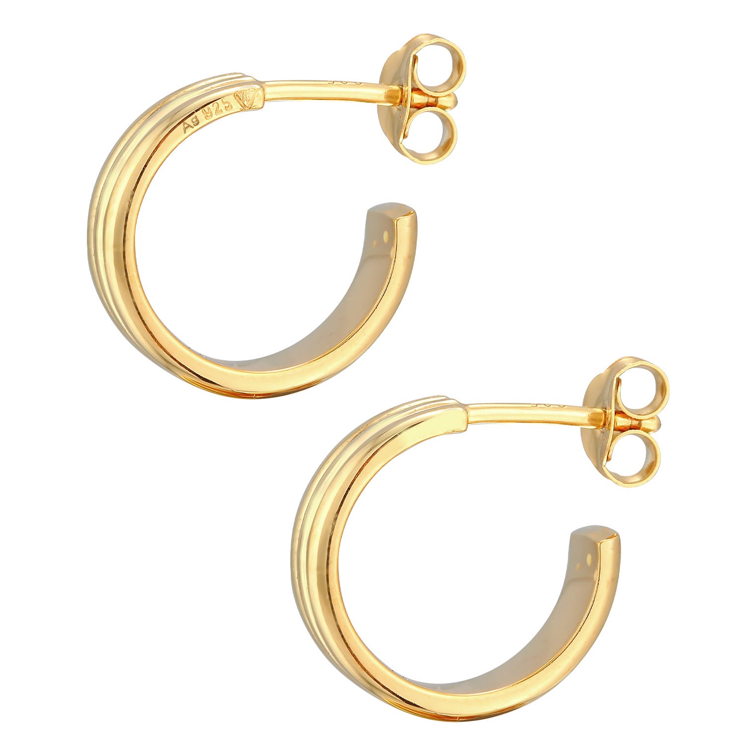 Orange - Elli | Creolen Rillen | Emaille (Gelb) | 925er Sterling Silber Vergoldet