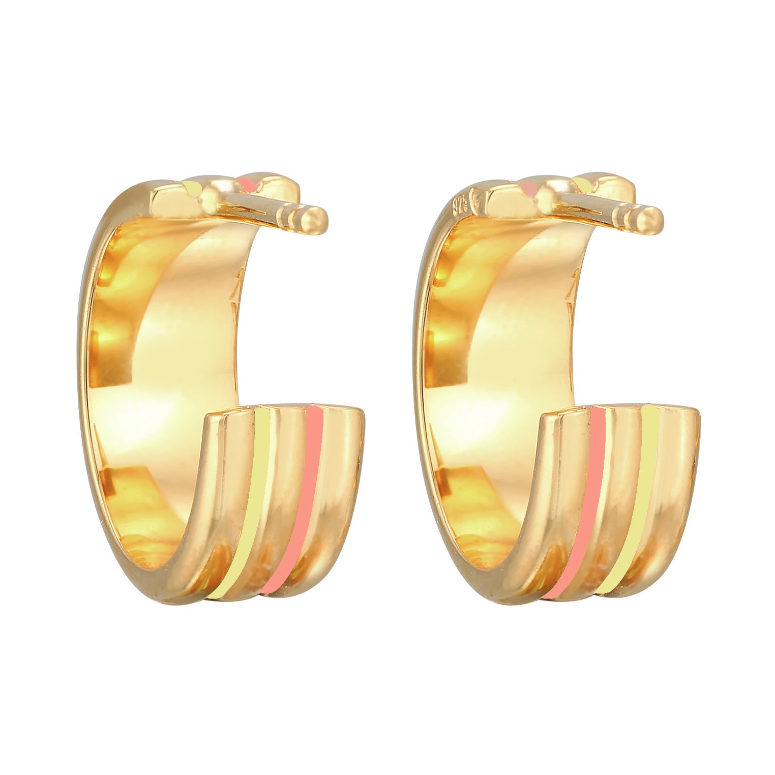 Orange - Elli | Creolen Rillen | Emaille (Gelb) | 925er Sterling Silber Vergoldet