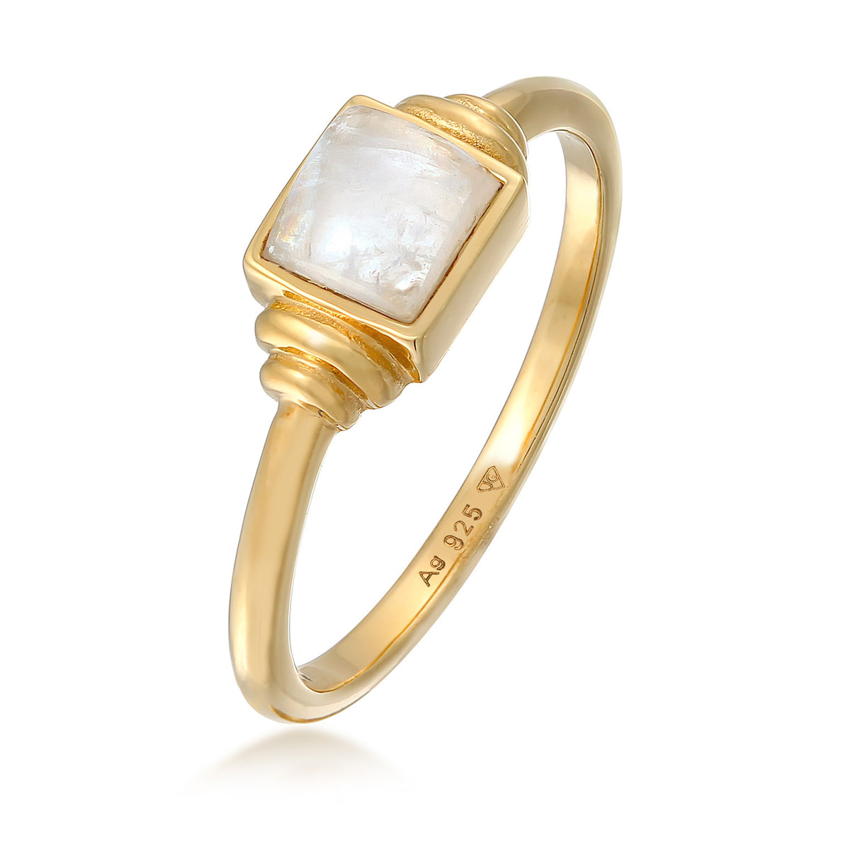 Gold - Elli PREMIUM | Ring Quadrat | Mondstein (Weiß) | 925er Sterling Silber
