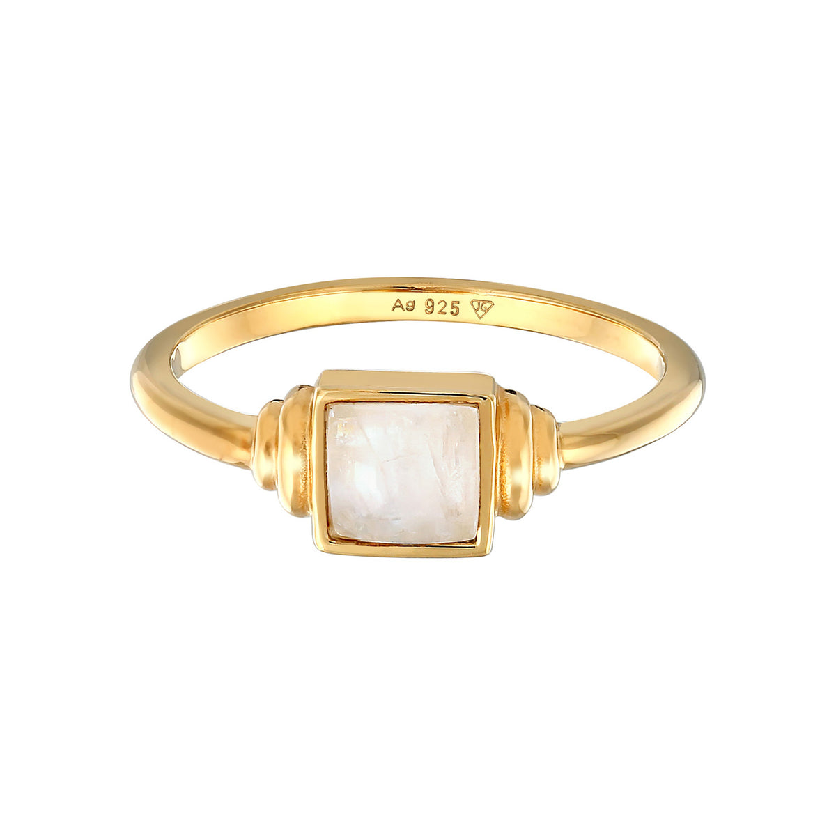 Gold - Elli PREMIUM | Ring Quadrat | Mondstein (Weiß) | 925er Sterling Silber
