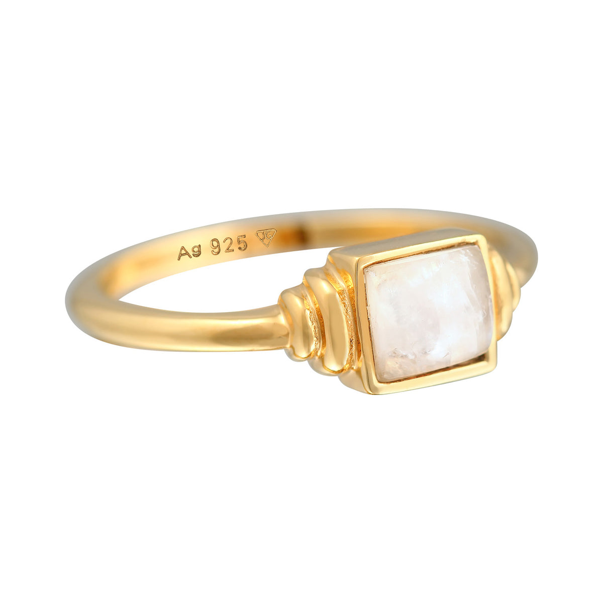 Gold - Elli PREMIUM | Ring Quadrat | Mondstein (Weiß) | 925er Sterling Silber