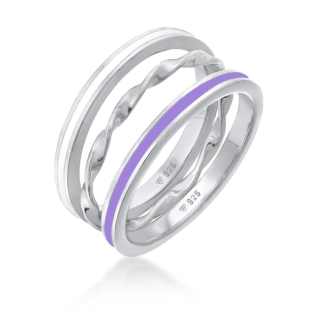Silber - Elli | Ringset | Emaille (Lila) | 925er Sterling Silber