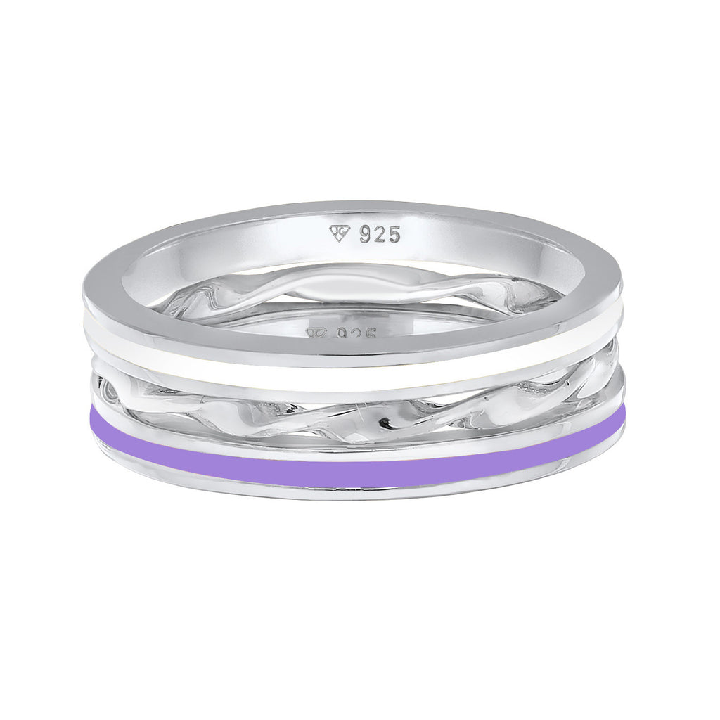 Silber - Elli | Ringset | Emaille (Lila) | 925er Sterling Silber