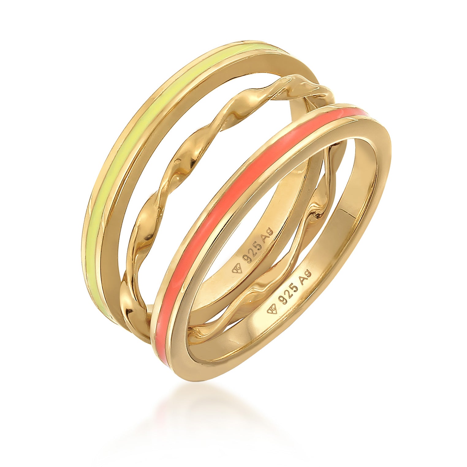 Gold - Elli | Ring 3er Set | Emaille | 925er Sterling Silber