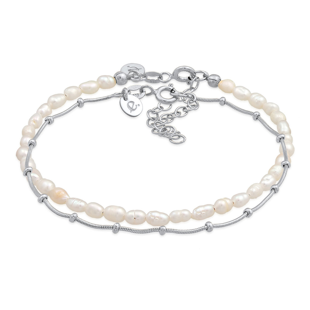 Silber - Elli PREMIUM | Armband Set Kugelkette | Süßwasserperle | 925er Sterling Silber