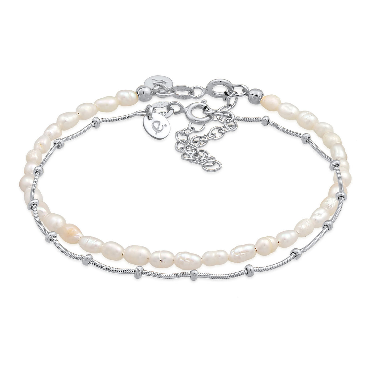 Silber - Elli PREMIUM | Armband Set Kugelkette | Süßwasserperle | 925er Sterling Silber