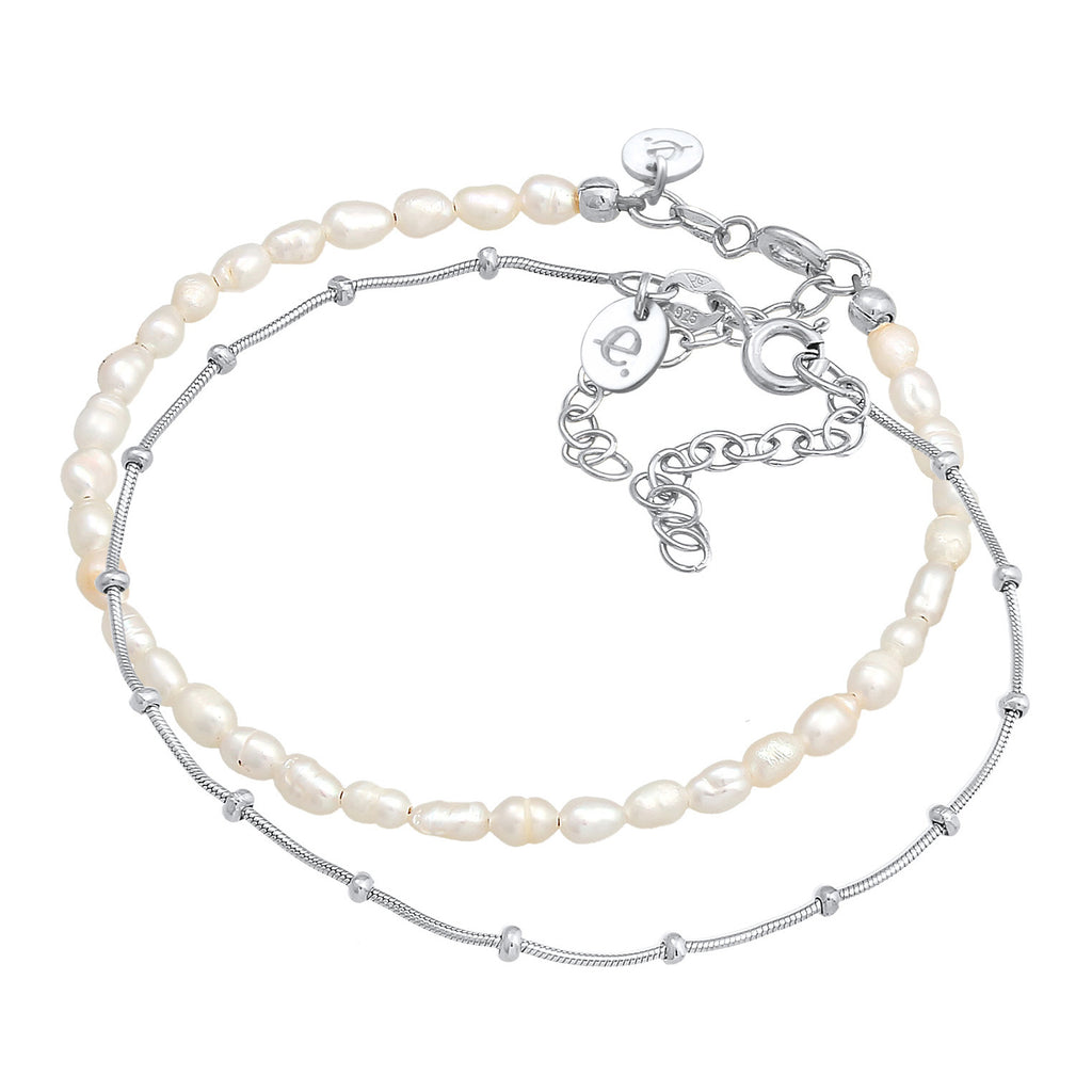 Silber - Elli PREMIUM | Armband Set Kugelkette | Süßwasserperle | 925er Sterling Silber