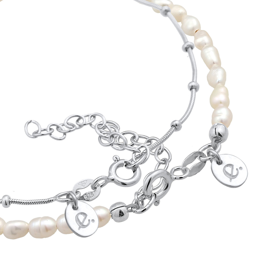 Silber - Elli PREMIUM | Armband Set Kugelkette | Süßwasserperle | 925er Sterling Silber