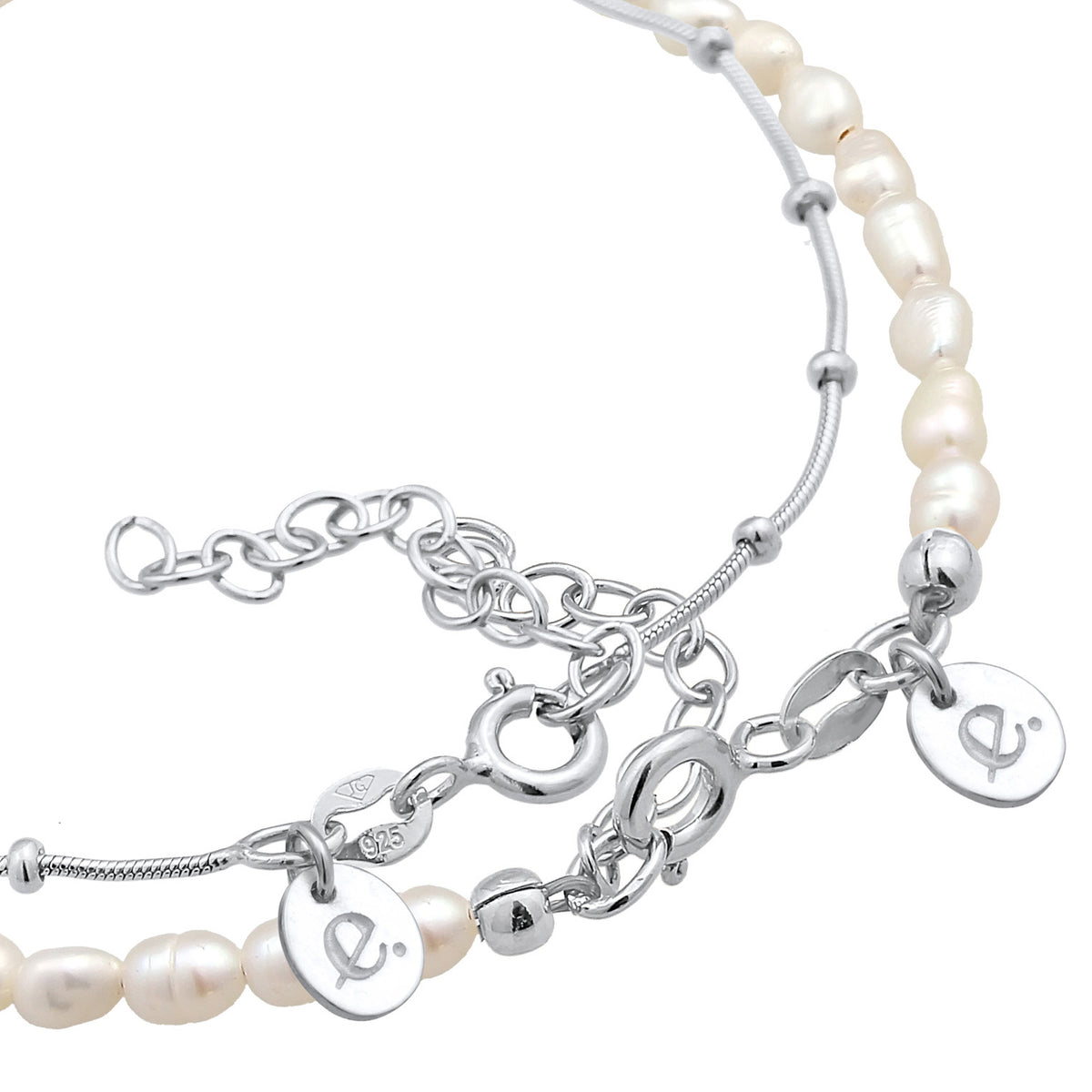 Silber - Elli PREMIUM | Armband Set Kugelkette | Süßwasserperle | 925er Sterling Silber