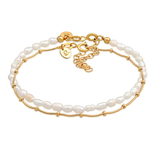 Gold - Elli PREMIUM | Armband Set Kugelkette | Süßwasserperle | 925er Sterling Silber